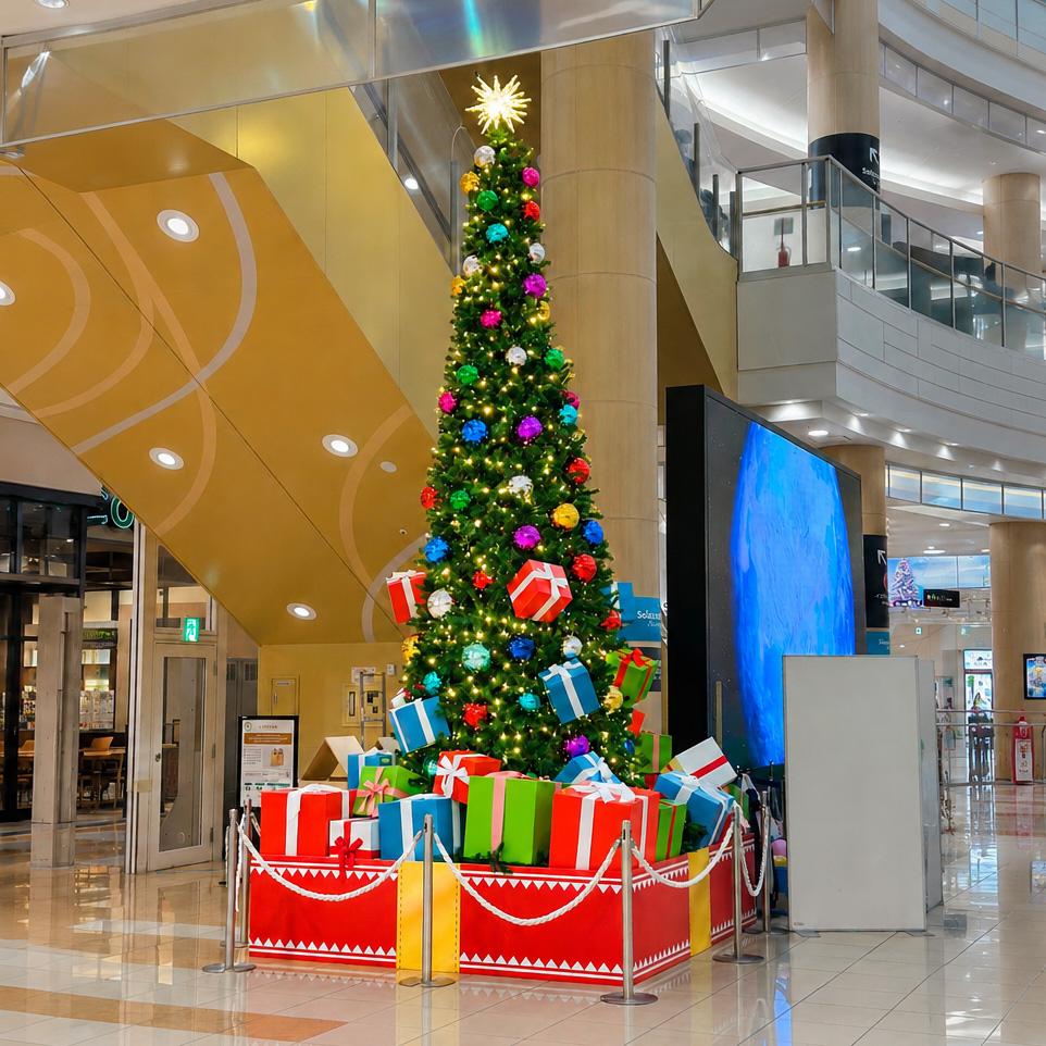 クリスマス　スリムグリーンツリー　5ｍ　十字脚